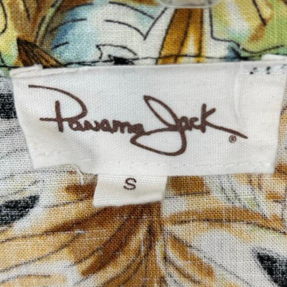Panama Jack Women Short Sleeve Top Blouse Button Black Tropical Beach Size Small - Picture 3 of 6